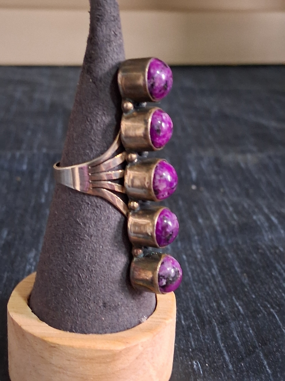 Sterling Silver Long Purple Stone Multi-Bead Statement Ring - Women Jewelry Sz 8 - Picture 3 of 7